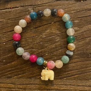Beaded Glass Bracelet with Elephant Charm